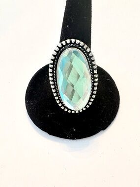 Beautiful, 1 1/4 inch, multifaceted, 925 marked, Rainbow Fire Topaz ring, size 8